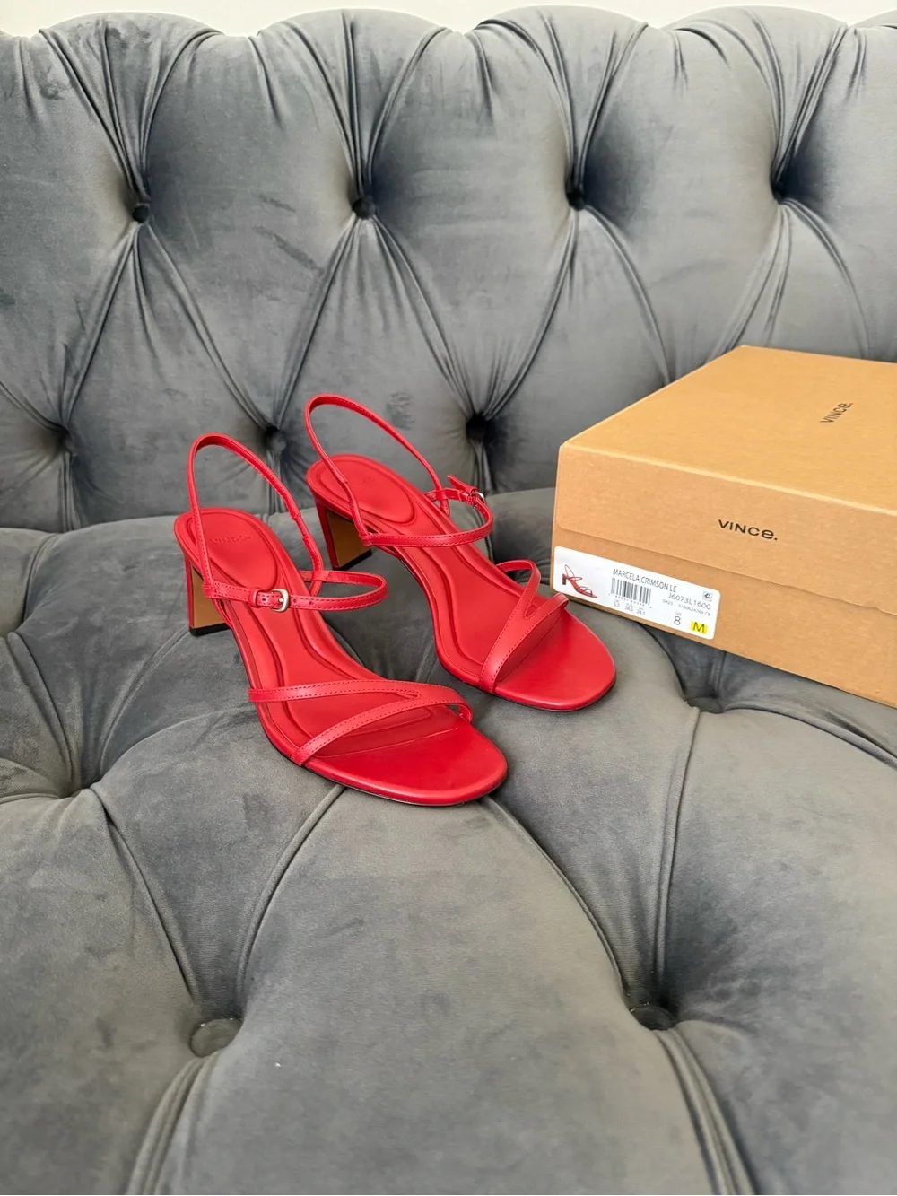 Vince Red Strappy Slingback Block Heel Sandals